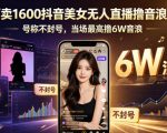 外面卖1600抖音美女无人直播撸音浪项目，号称不封号，当场最高撸6W音浪！【附详细教程】