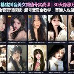 零基础抖音美女颜值号实战课｜30天稳涨万粉，全套剪辑模板+起号变现全教学，普通人也能复制